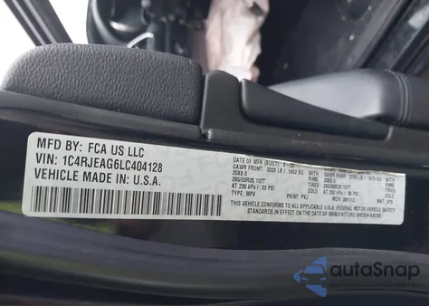 2020 Jeep Grand Cherokee Altitude 4X2 z USA, uszkodzony, nr VIN 1C4RJEAG6LC404128